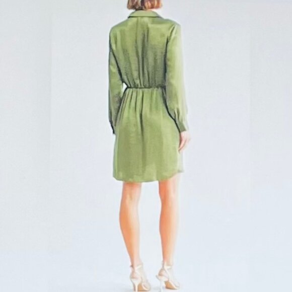 Steve Madden Washed Satin Faux Wrap Dress in Green (L) New with Tag - Picture 2 of 12